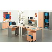 Einheit bestehend aus einem geraden Schreibtisch 80 cm, einem geraden Schreibtisch 160 cm und einer Winkelplatte 90°Einheit bestehend aus einem hohen Schrank und einem hohen Bücherschrank