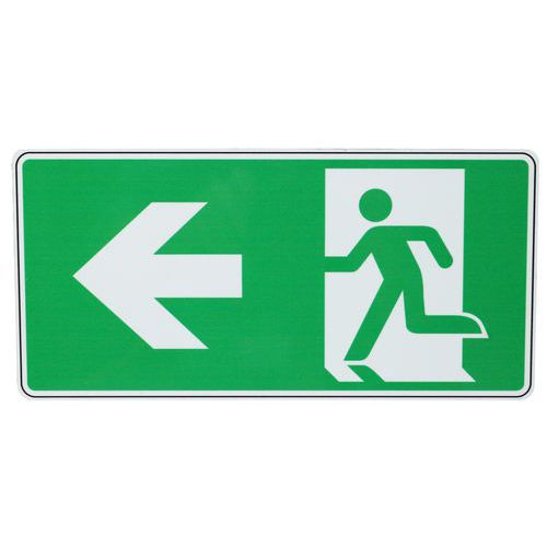 Fluchtwegschild Notausgang Pfeil nach links, Aluminium - Manutan Expert