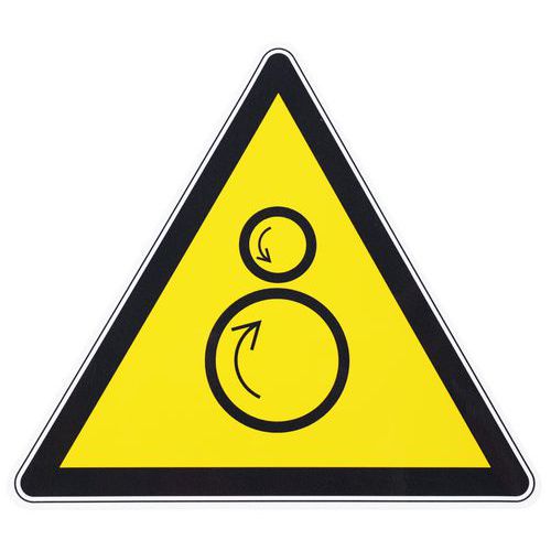 Warnschild - Gegenläufige Rollen - selbstklebend