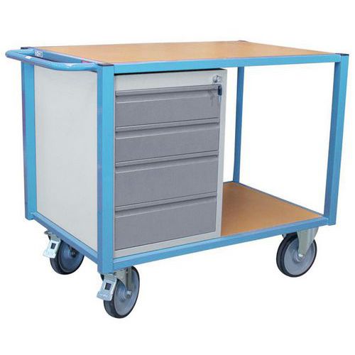 Wagen mit 2 Fachböden und 1 Schubladenblock - Tragkraft 500 kg - FIMM