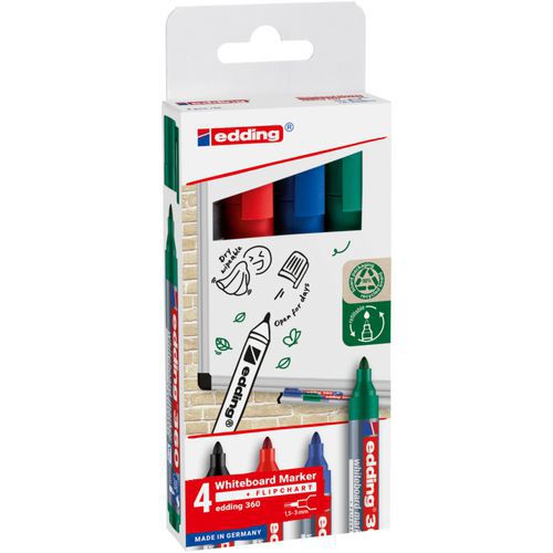 Abwischbarer Whiteboard-Marker, 4er-Pack - Edding 360