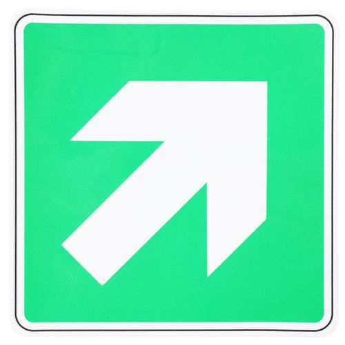 Fluchtwegschild Richtungspfeil von oben diagonal nach rechts, selbstklebend - Manutan Expert