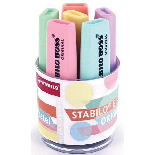 Halter mit 6 Boss Original Pastell-Textmarkern, farbsortiert - Stabilo