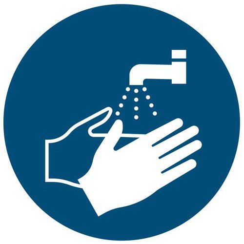 Selbstklebendes Gebotsschild - „Hände waschen erforderlich“ - starr