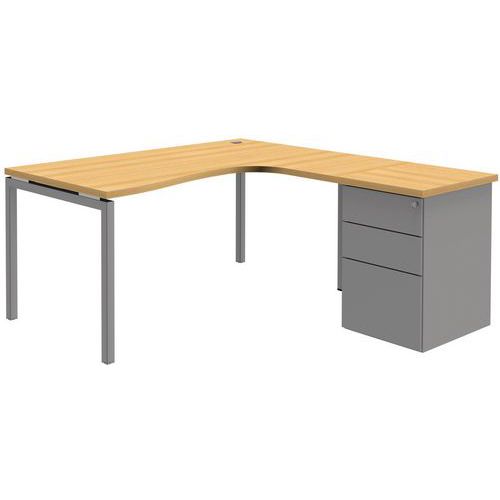 Kompakter Schreibtisch mit Container Open - Buche/Aluminium