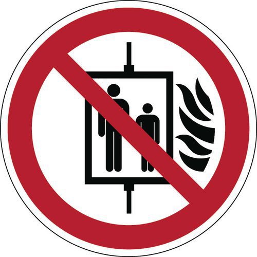 Verbotsschild - Aufzug im Brandfall nicht benutzen - steif