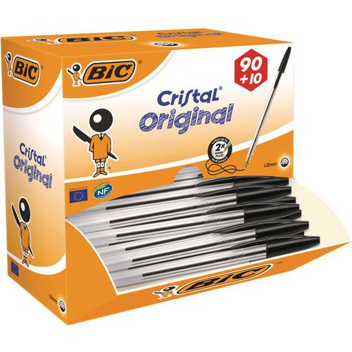 Kugelschreiber mit Kappe Cristal - Schachtel mit 90 Stk. + 10 gratis - Bic®