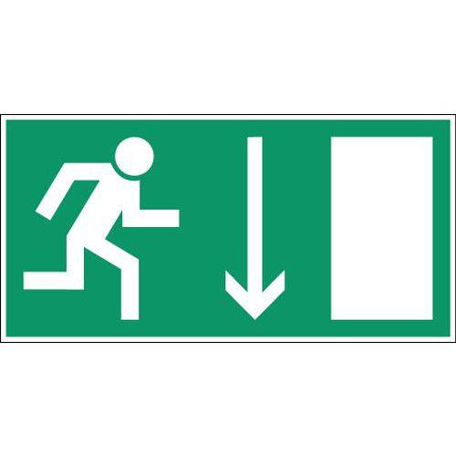 Schild für Evakuierung und Rettung - „Notausgang unten rechts“ - starr