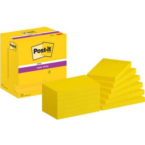 12x Super Sticky Post-it® Notes, 76 x 127 mm, Block, gelb