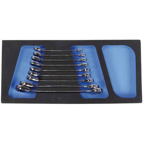 Modul 1/3 mit 9 Ring-Maulschlüsseln mit Ratsche - Manutan