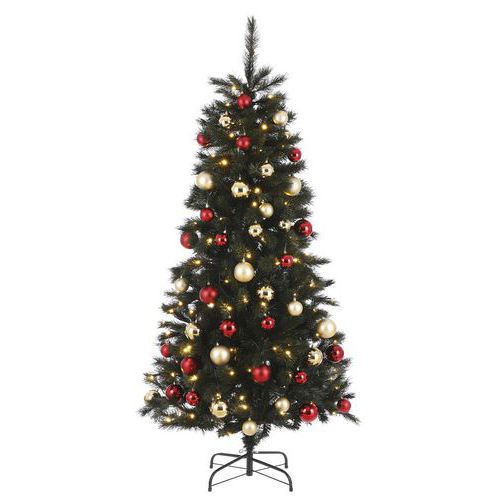Künstlicher Weihnachtsbaum Voss,140 LEDs, 185 cm, 48 Dekoanhänger, rot/gold