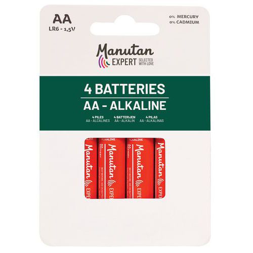 Alkali-Batterie AA/LR06 - 4 Stück - Manutan Expert
