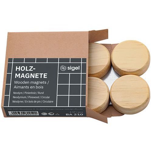 Holzmagnete rund - 33 mm - 4 Stück - Natur - Sigel