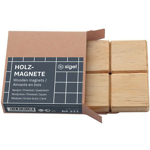 Quadratische Holzmagnete - 33 mm - 4 Stück - Natur - Sigel