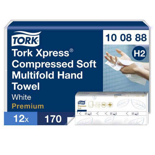 Weiche, komprimierte Papiertücher mit Zwischenlage, weiß, H2, 2-lagig - Tork