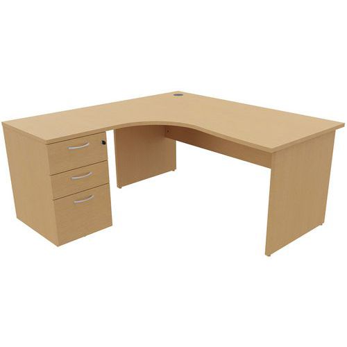 Kompakter Schreibtisch mit Container - Gestell mit Seitengestell - Buche - Manutan Expert