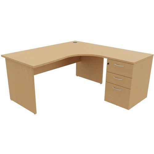 Kompakter Schreibtisch mit Container - Gestell mit Seitengestell - Buche - Manutan Expert