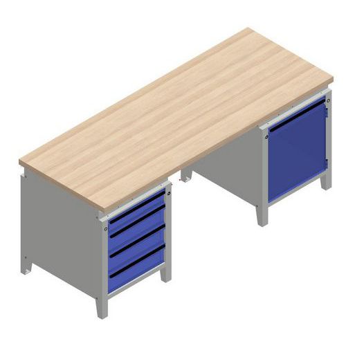 Werkbank mit Container und Schubladen - Mehrschichtplatte - Manutan Expert
