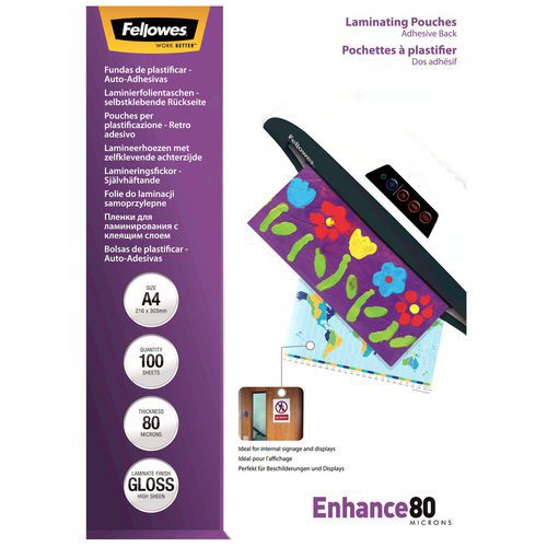 Laminiertasche, klebende Rückseite, A4, 80 µ - Fellowes