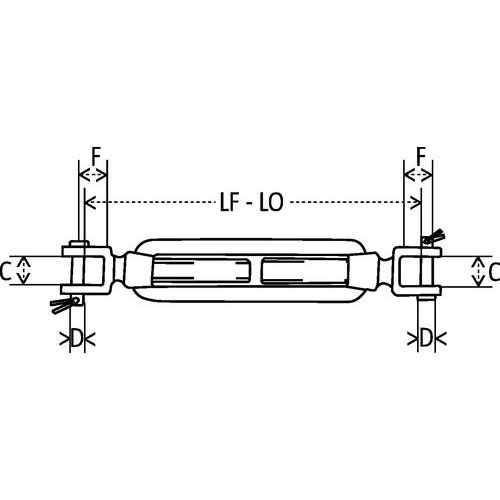 2 GabelnGeschlossene Länge (GL) - Offene Länge (OL) = Minimale Länge - Maximale LängeC = Breite der ÖffnungD = Ø BefestigungF = Länge der Öffnung