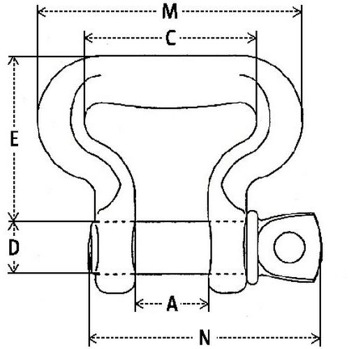 A = ÖffnungC = NutzbreiteD = Durchmesser des StiftsE = NutzhöheM = Breite über alles