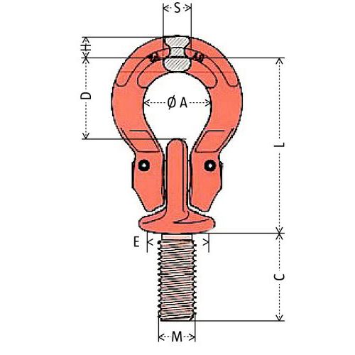A = InnenbreiteC = Länge GewindeD = InnenhöheE = Breite FußL = Höhe BügelM = Größe GewindS = Dicke