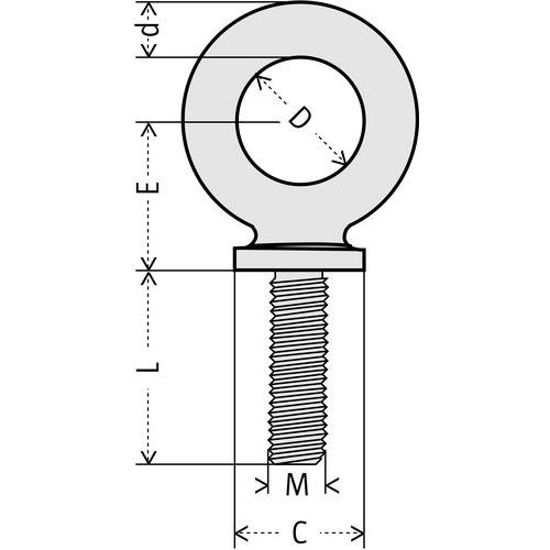 C = FußbreiteD = Innenbreited = Querschnitt ØE = InnenhöheL = GewindelängeM = Gewindegröße