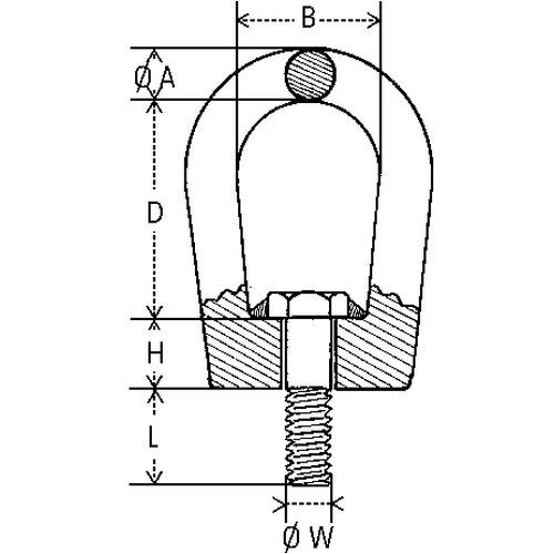 A = Querschnitt ØB: InnenbreiteD = InnenhöheH = FußhöheL = GewindelängeW = Gewindegröße