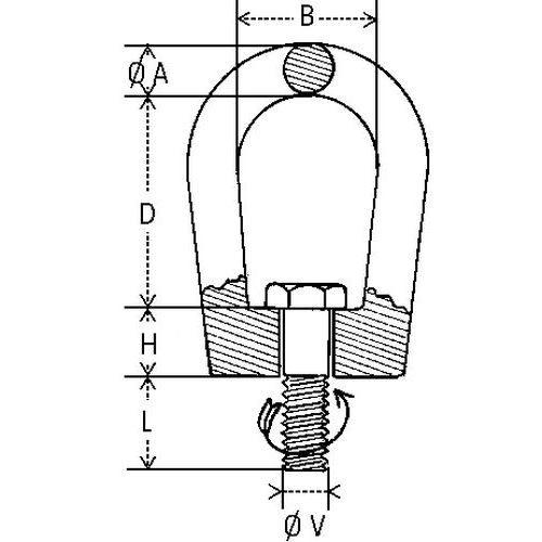 A = Querschnitt ØB: InnenbreiteD = InnenhöheH = FußhöheL = GewindelängeV = Gewindegröße