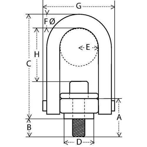 A = Länge GewindeC = GesamthöheD = InnenbreiteF = Ø QuerschnittG = GesamtbreiteH = Innenhöhe