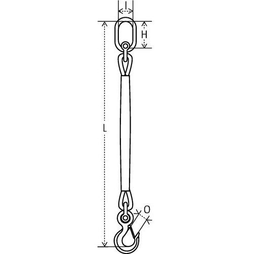 H = Nutzlänge des Kettenglieds I = Innenbreite des Kettenglieds L = Länge O = Hakenöffnung