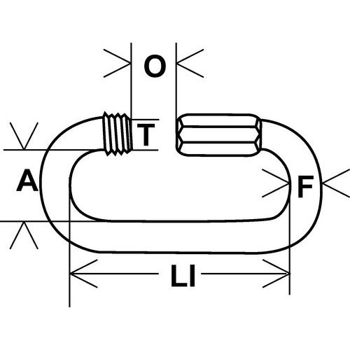 A = InnenbreiteF = Querschnitt ØLI = InnenlängeO = ÖffnungØT = Gewinde Ø