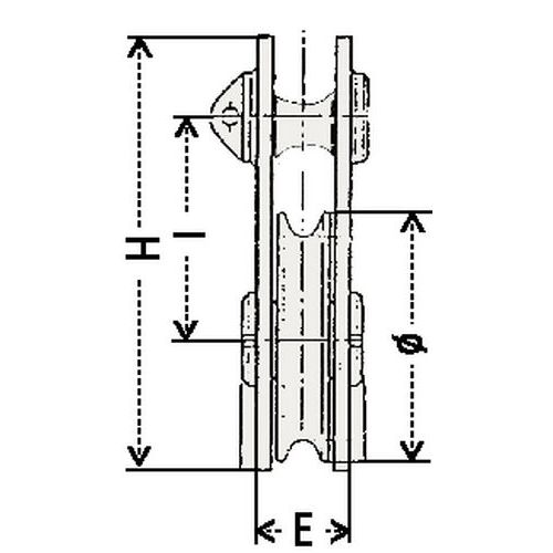 H = Höhe E = BreiteØ = Ø Schnurscheibe