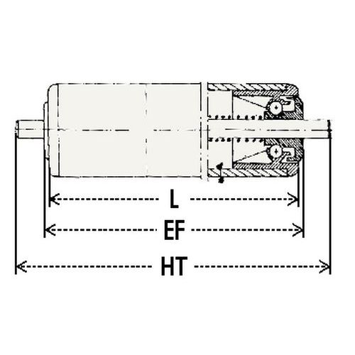 - L: Länge Rolle- EF : Länge Rolle + 6 mm- HT: Gesamtlänge = Länge Rolle + 30 mm - L: Länge Rolle- EF : Länge Rolle + 6 mm- HT: Gesamtlänge = Länge Rolle + 30 mm