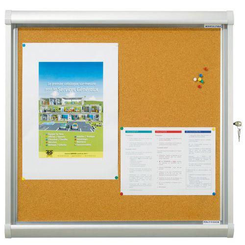 Innenvitrine Design - Korkrückwand - Tür aus Sicherheitsglas
