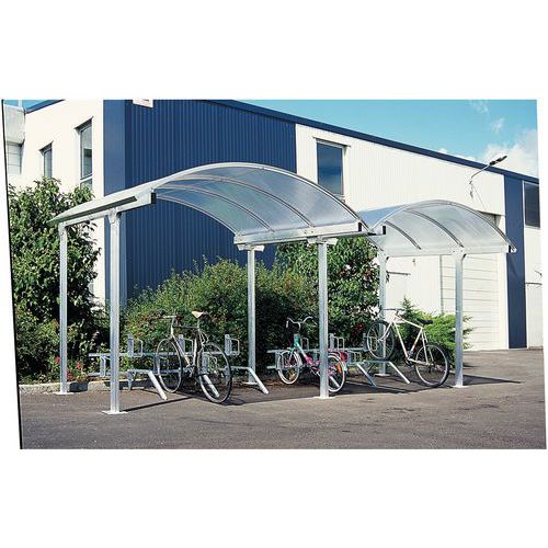 1 - Grundmodul + 1 Seitenmodul aus Aluminium, versetzt montiert (Pfosten leicht nach hinten versetzt)