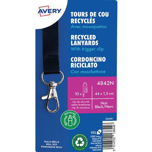 Nackenband für Namensschild, aus recyceltem Material, mit Karabinerhaken - Avery Dennison Nackenband für Namensschild, aus recyceltem Material, mit Karabinerhaken - Avery Dennison