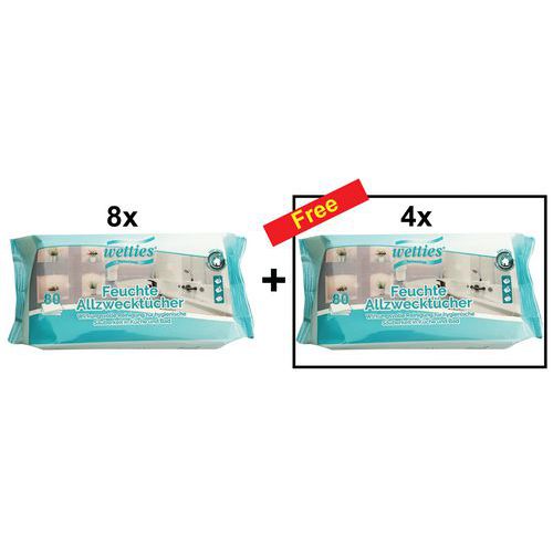 Set mit 8 Tüten mit jeweils 80 Mehrzwecktüchern + 4 gratis Set mit 8 Tüten mit jeweils 80 Mehrzwecktüchern + 4 gratis