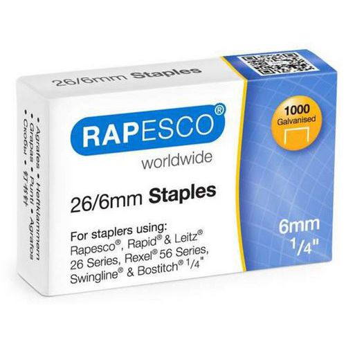 Schachtel mit 1000 verzinkten Heftklammern 26/6 - Rapesco
