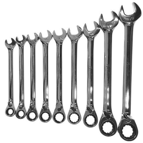 Satz mit 9 Ring-Maulschlüsseln mit Umkehrratsche - Manutan Satz mit 9 Ring-Maulschlüsseln mit Umkehrratsche - Manutan