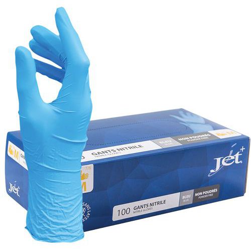 Einweghandschuhe aus Nitril, blau und puderfrei - Box mit 100 Stück - MP Hygiène