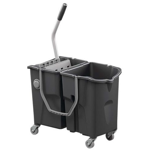 Reinigungswagen mit zwei Eimern, 2 x 15 L, mit Flachpresse - Manutan Reinigungswagen mit zwei Eimern, 2 x 15 L, mit Flachpresse - Manutan